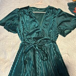 Emerald Green Velvet Wrap Maxi Dress